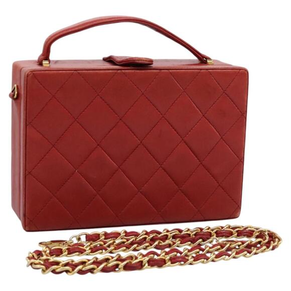 CHANEL Matelasse Hand Bag Lamb Skin Red CC - Picture 1 of 16